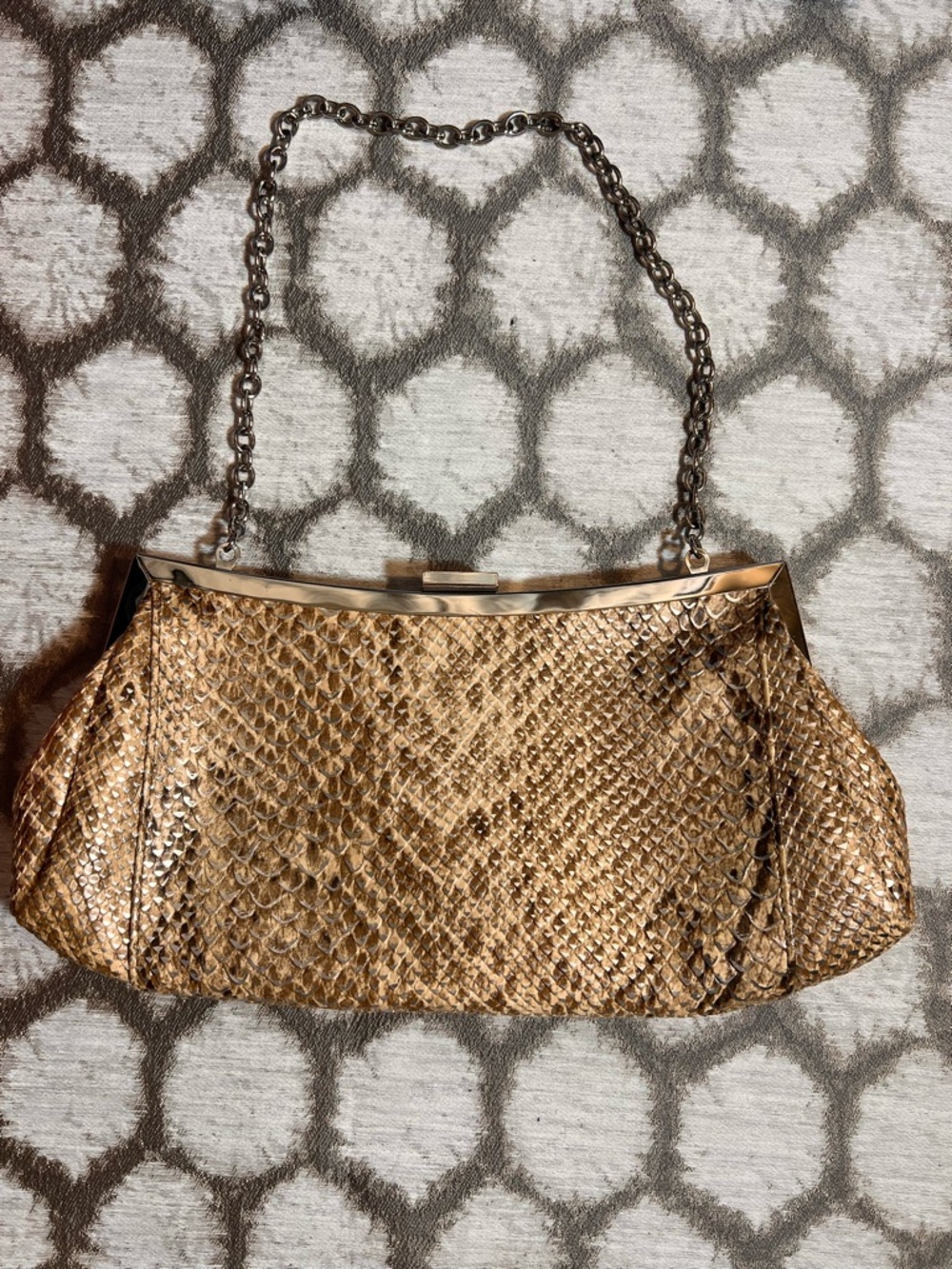 Metallic Gold Python-Texture Evening Shoulder Bag